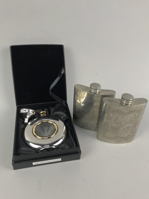 Lot 460 - A LOT OF TWO PEWTER HIP FLASKS AND VARIOUS LIGHTERS