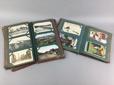 Lot 461 - A VINTAGE POSTCARD ALBUM, TWO OTHER ALBUMS AND CIGARETTE CARDS