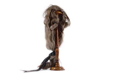 Lot 200 - A LATE 19TH CENTURY WALNUT WIG STAND, ALONG WITH A WIG