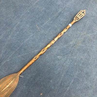 Lot 477 - A CARVED WOOD AFRICAN SPEAR