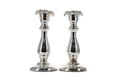 Lot 286 - A PAIR OF LATE 19TH CENTURY SILVERED GLASS CANDLESTICKS