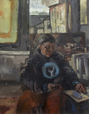 Lot 566 - THE LONE WOMAN, AN OIL BY STEWART JOHNSTONE