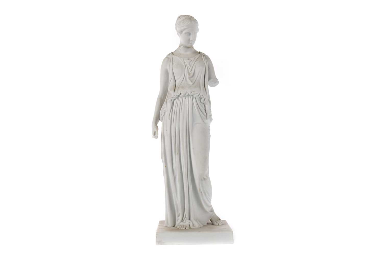 Lot 28 - A LATE 19TH CENTURY ROYAL COPENHAGEN BISCUIT PORCELAIN FIGURE OF A CLASSICAL FEMALE