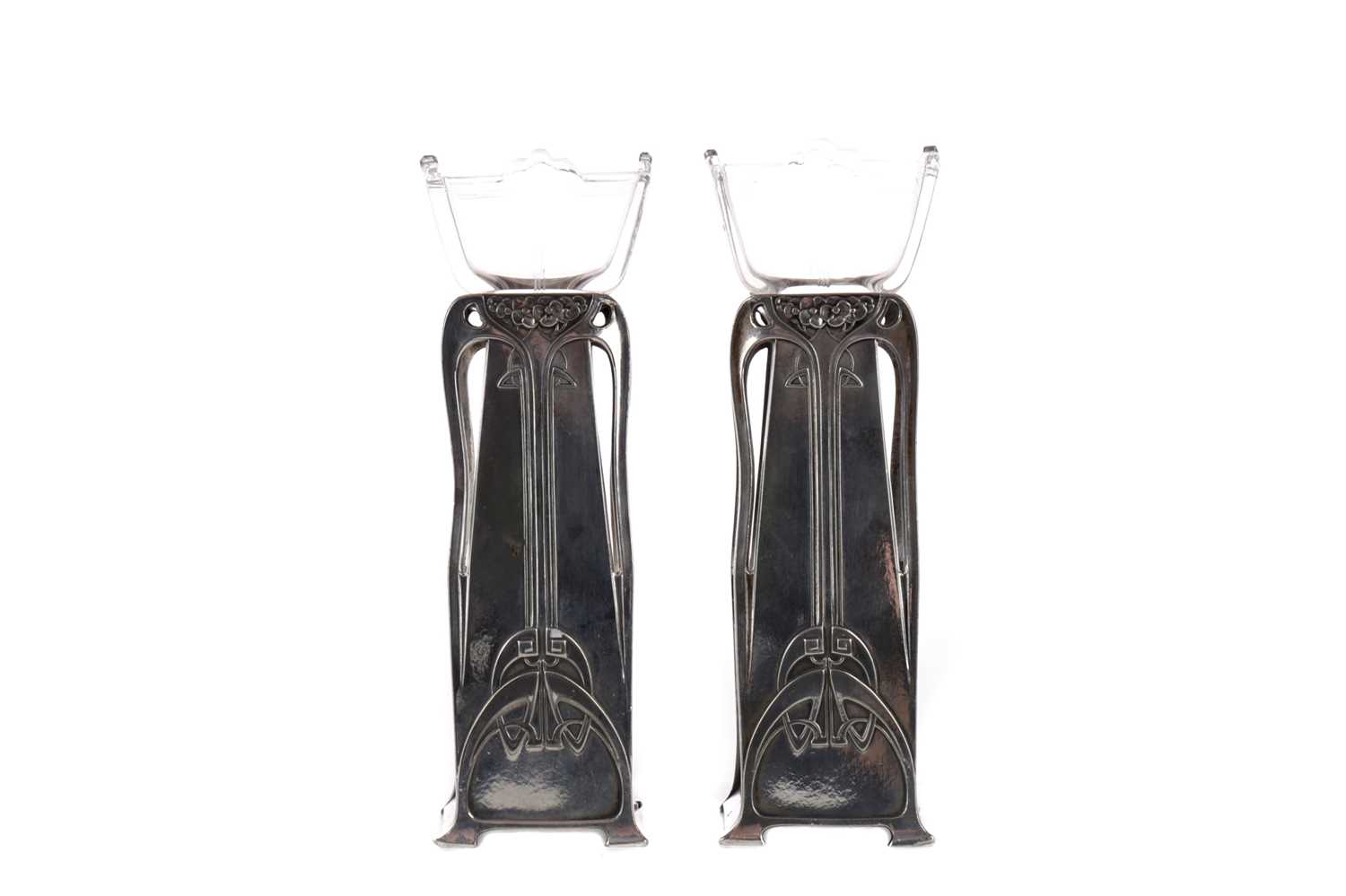 Lot 452 - A PAIR OF WMF ART NOUVEAU SILVER PLATED BUD VASES