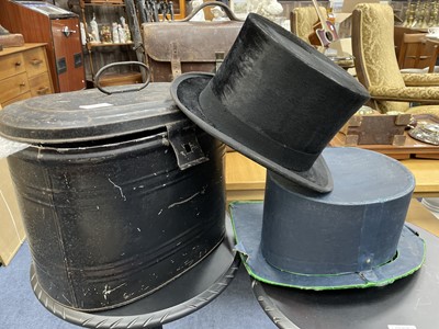 Lot 515 - A LOT OF TWO TOP HATS AND A METAL CASE