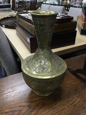 Lot 537 - AN EASTERN BRASS VASE ALONG WITH OTHER COLLECTABLES