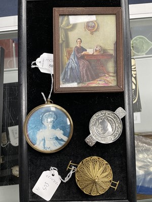 Lot 505 - A LOT OF TWO MINIATURE PRINTS AND OTHER ITEMS