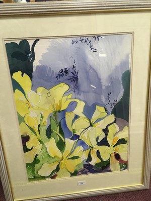 Lot 560 - STILL LIFE WITH YELLOW FLOWERS, A WATERCOLOUR BY JENNIE TUFFS