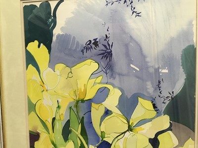 Lot 560 - STILL LIFE WITH YELLOW FLOWERS, A WATERCOLOUR BY JENNIE TUFFS
