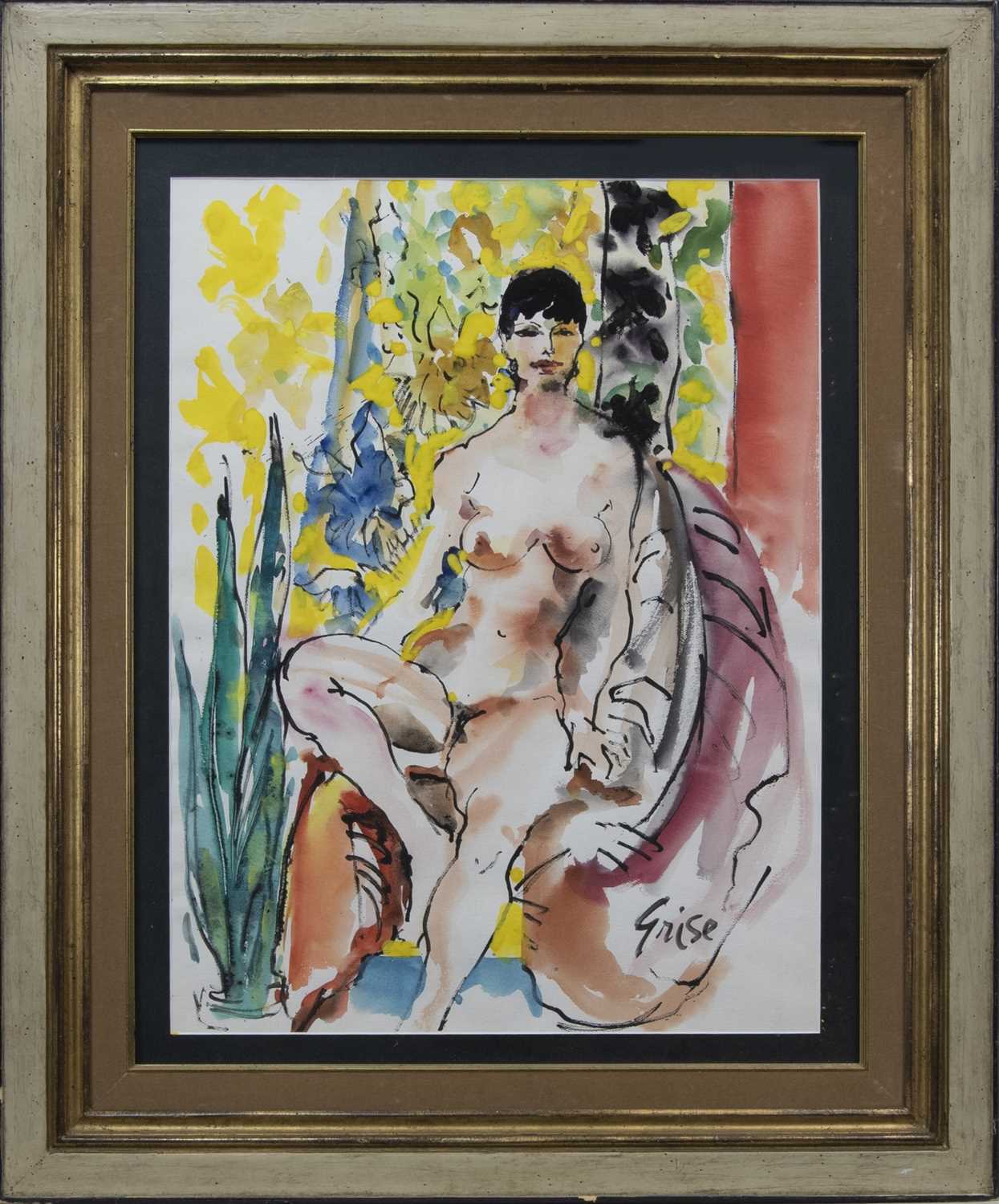 Lot 4 - SEATED NUDE, A WATERCOLOUR BY HENDRIK GRISE