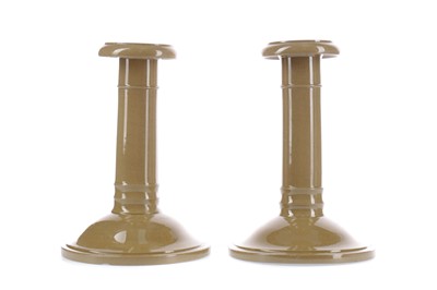 Lot 56 - A PAIR OF EARLY 19TH CENTURY SPODE DRABWARE CANDLESTICKS