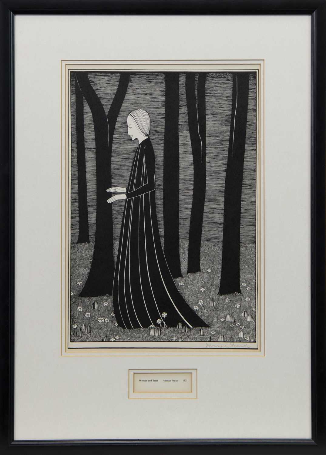 Lot 601 - WOMAN AND TREES, A LITHOGRAPH BY HANNAH FRANK