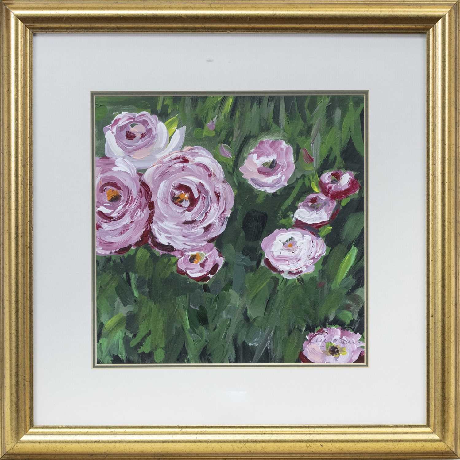 Lot 24 - PINK ROSES, AN OIL BY L D JAMIESON
