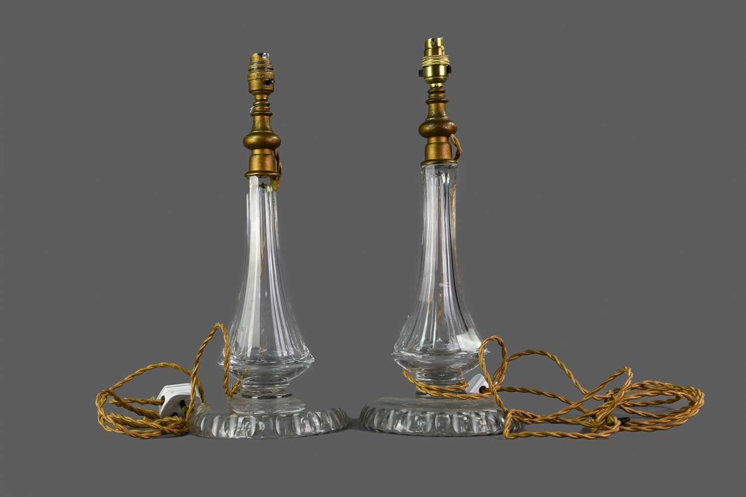 Lot 75 - A PAIR OF 20TH CENTURY CUT GLASS TABLE LAMPS