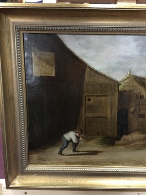 Lot 3 - FIGURES PLAYING BOWLS, AN OIL AFTER DAVID TENIERS