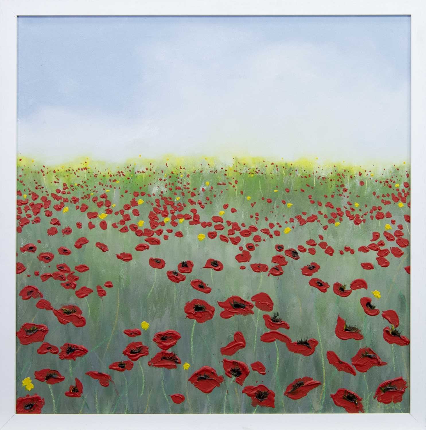Lot 618 - A FIELD OF POPPIES/POPPY LANDSCAPE, AN OIL BY KATRIONA SHALE