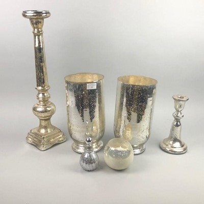 Lot 12 - A PAIR OF CANDLESTICKS, A PERFUME BOTTLE AND OTHER ITEMS