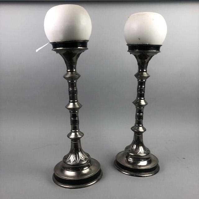 Lot 13 - A PAIR OF SILVERED ALTAR CANDLESTICKS