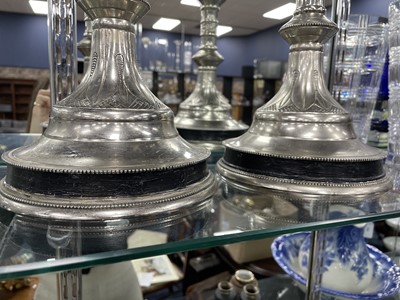 Lot 13 - A PAIR OF SILVERED ALTAR CANDLESTICKS