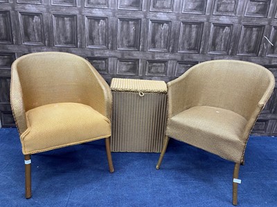 Lot 77 - A PAIR OF CANE CHAIRS AND LINEN BASKET