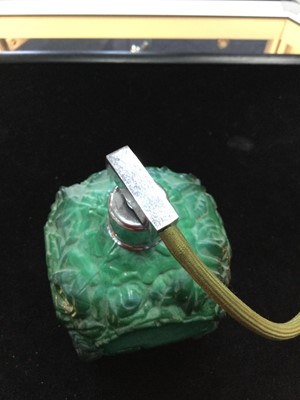 Lot 1142 - AN ART DECO MALACHITE GLASS DRESSING TABLE SET