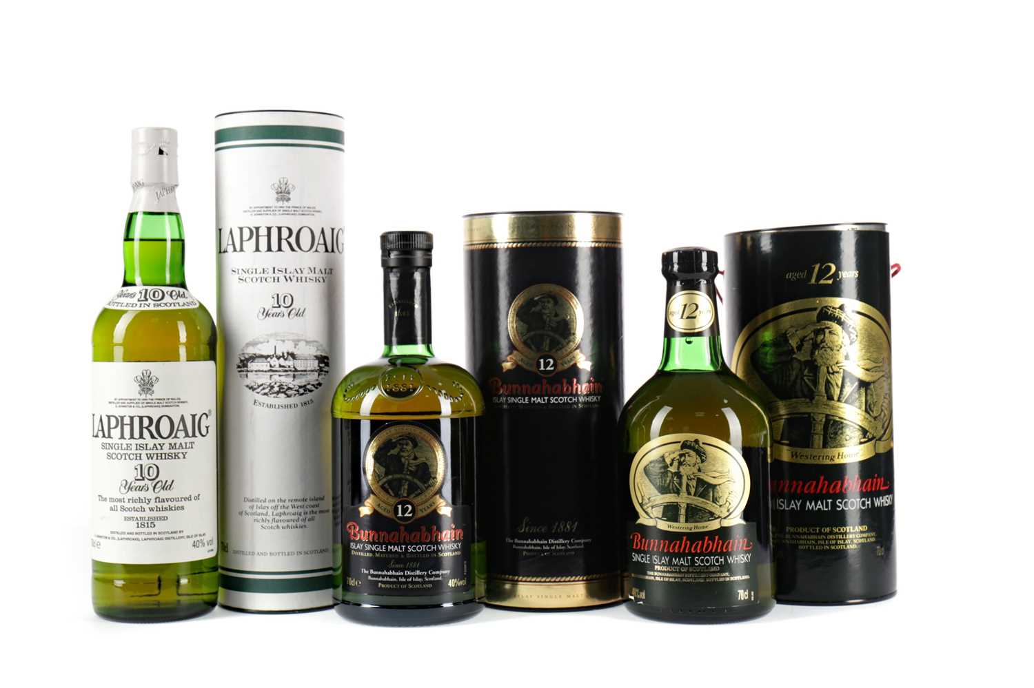 Lot 26 - TWO BOTTLES OF BUNNAHABHAIN AGED 12 YEARS AND ONE LAPHROAIG 10 YEARS