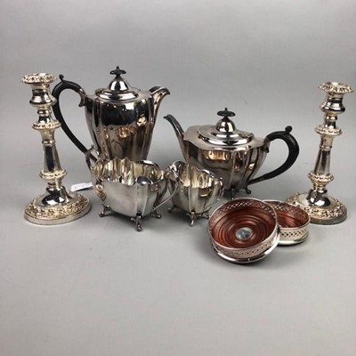 Lot 2 - A SILVER PLATED FOUR PIECE TEA SERVICE AND OTHER PLATED WARE