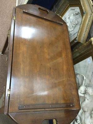 Lot 1618 - A BUTLERS MAHOGANY TRAY ON FOLDING STAND