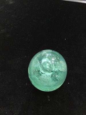 Lot 1152 - A LATE VICTORIAN GREEN GLASS DUMP PAPERWEIGHT AND TWO OTHERS