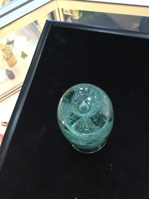 Lot 1152 - A LATE VICTORIAN GREEN GLASS DUMP PAPERWEIGHT AND TWO OTHERS