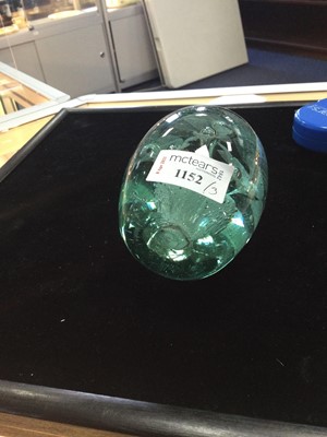 Lot 1152 - A LATE VICTORIAN GREEN GLASS DUMP PAPERWEIGHT AND TWO OTHERS