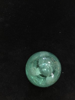 Lot 1152 - A LATE VICTORIAN GREEN GLASS DUMP PAPERWEIGHT AND TWO OTHERS