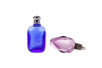Lot 1167 - A REGENCY AMETHYST GLASS SCENT BOTTLE AND ANOTHER GLASS SCENT BOTTLE