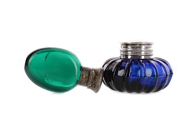 Lot 1170 - A VICTORIAN EMERALD GLASS SCENT BOTTLE AND ANOTHER
