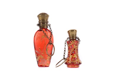 Lot 1171 - A LATE 19TH CENTURY CRANBERRY GLASS SCENT BOTTLE AND ANOTHER