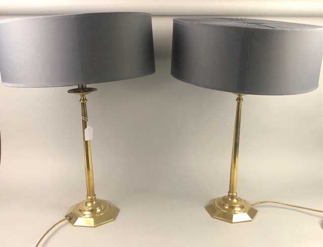Lot 32 - A PAIR OF BRASS CANDLESTICK TABLE LAMPS