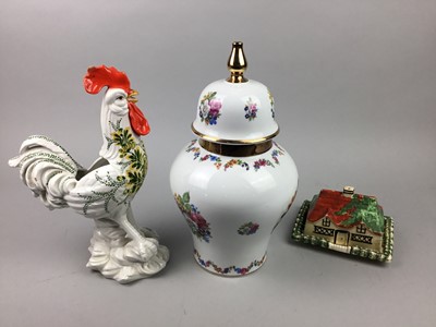 Lot 102 - A 20TH CENTURY GERMAN FLORAL DECORATED LIDDED VASE, ALONG WITH OTHER DECORATIVE CERAMICS