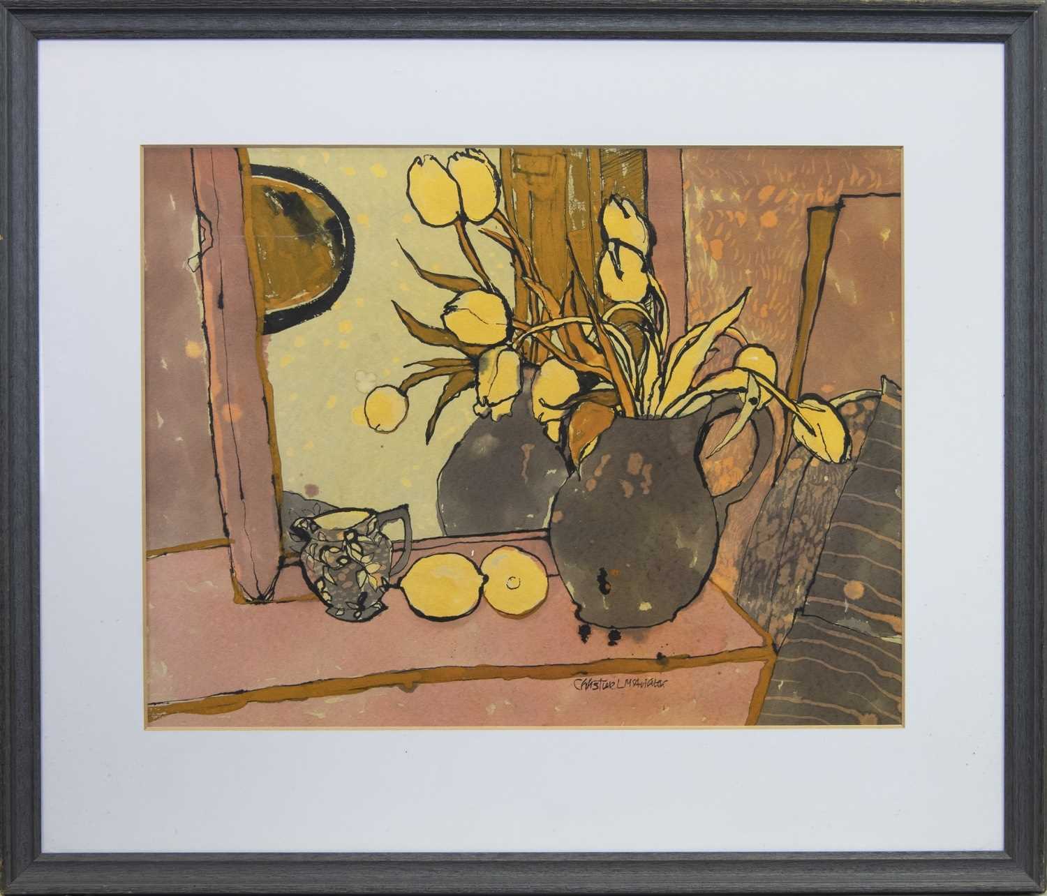 Lot 598 - STILL LIFE WITH TULIPS, A WATERCOLOUR BY CHRISTINE MCARTHUR