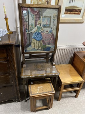Lot 146 - A LOT OF TWO NEST OF TABLES AND A FOLDING FIRESCREEN/TABLE