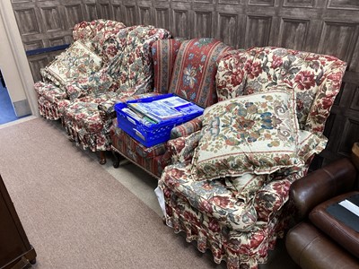 Lot 149 - A SET OF THREE WING BACK ARMCHAIRS AND ANOTHER