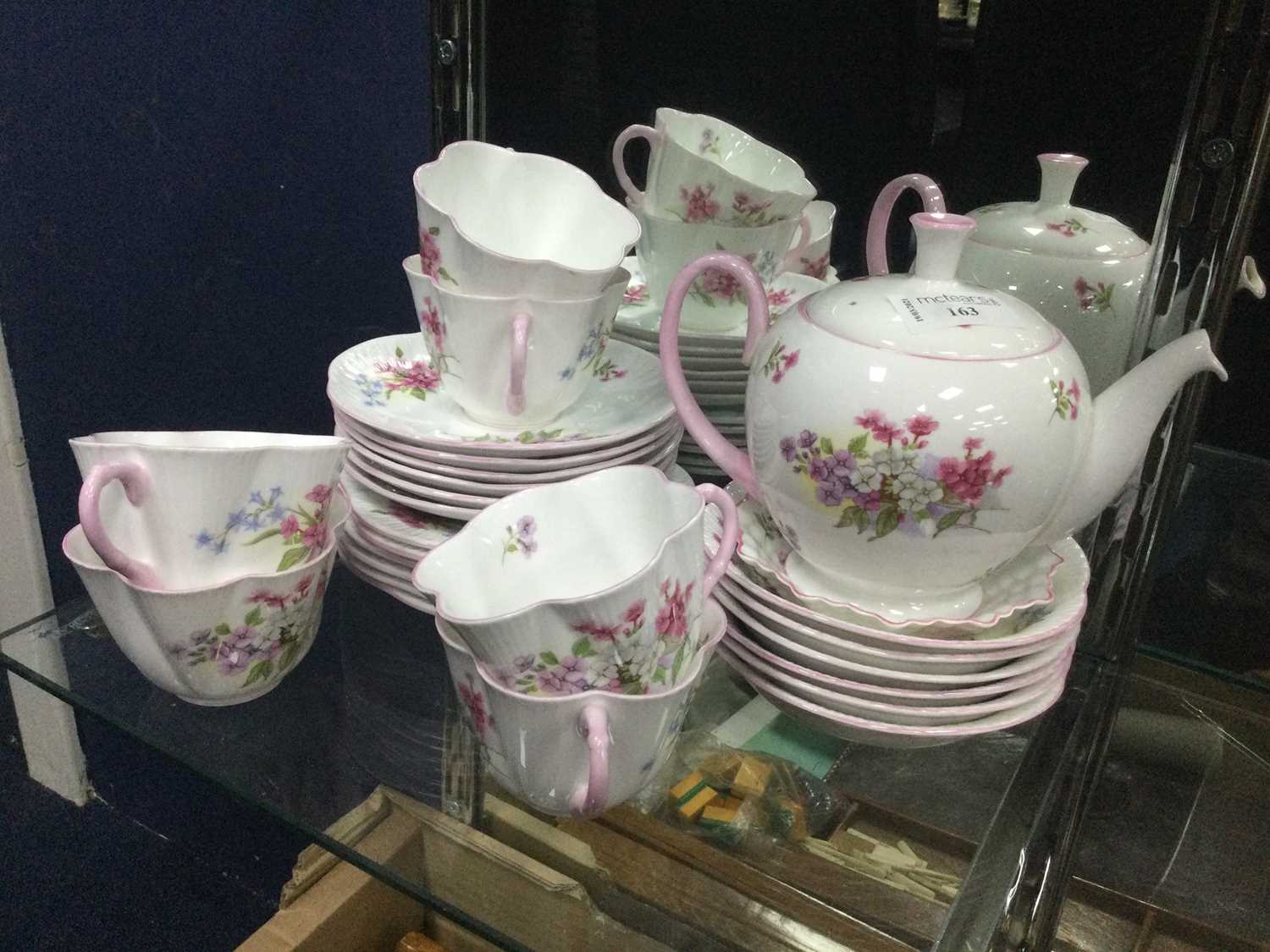 Lot 163 - A SHELLEY PINK AND FLORAL TEA SERVICE