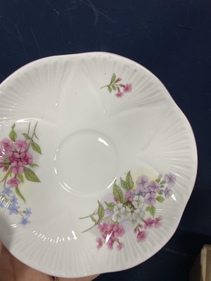 Lot 163 - A SHELLEY PINK AND FLORAL TEA SERVICE