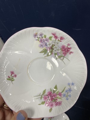 Lot 163 - A SHELLEY PINK AND FLORAL TEA SERVICE