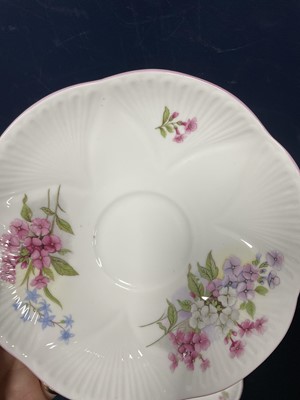 Lot 163 - A SHELLEY PINK AND FLORAL TEA SERVICE