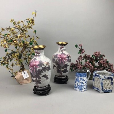 Lot 198 - A PAIR OF 20TH CENTURY CHINESE CLOISONNE ENAMEL VASES AND OTHER OBJECTS