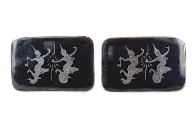 Lot 887 - A LOT OF TWO SIAMESE SILVER AND ENAMEL BUCKLES