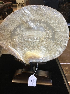 Lot 890 - CHINESE ABALONE SHELL ON WOOD STAND, 19th...