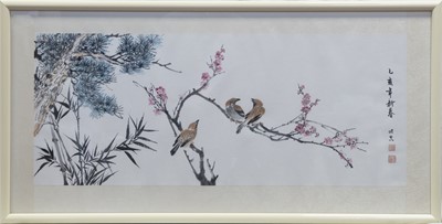 Lot 894 - A 20TH CENTURY CHINESE PAINTING OF BIRDS ON BRANCHES