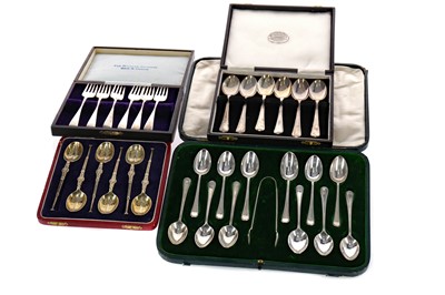 Lot 464 - A LOT OF FOUR CASED SETS OF SILVER FLATWARE