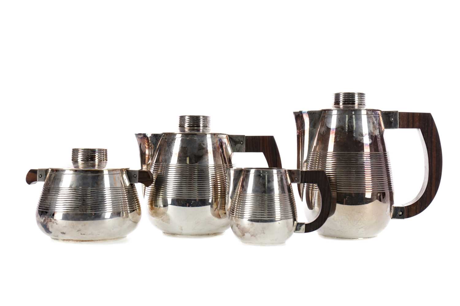 Lot 468 - AN EARLY 20TH CENTURY MODERNIST SILVER PLATED TEA SERVICE